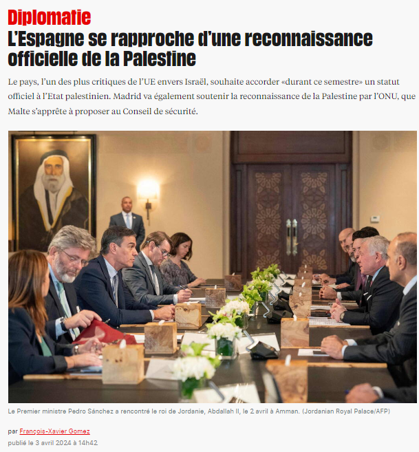 article de libé sur la recconaissance de la Palestine par l'Espagne