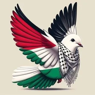 colombe aux couleurs du drapeau palestinien